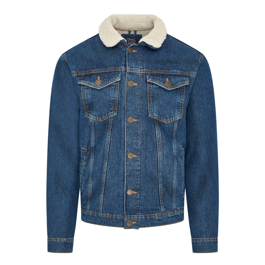 Flynn mens borg lined denim jacket in Blue wash