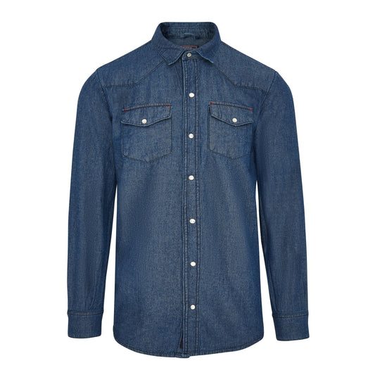 Holton mens long sleeve light weight denim shirt in dark wash