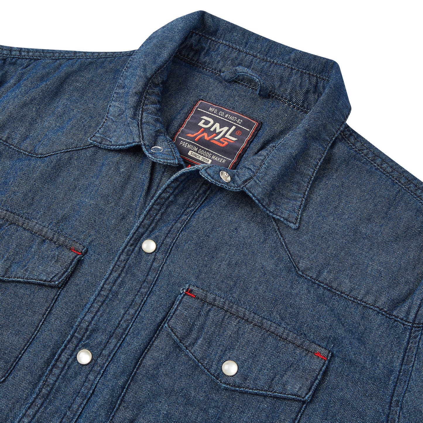 Holton mens long sleeve light weight denim shirt in dark wash