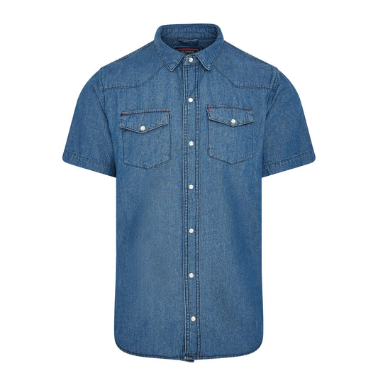 Troy mens short sleeve light weight denim shirt in Light wash