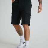 ROVER Cargo short with multi pockets in premium cotton twill - BLACK - DML Jeans 