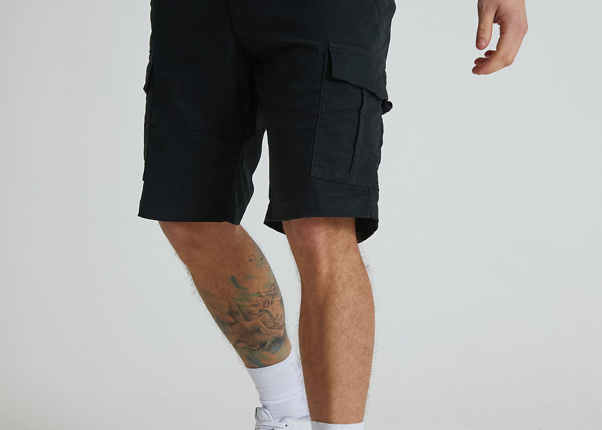 ROVER Cargo short with multi pockets in premium cotton twill - BLACK - DML Jeans 