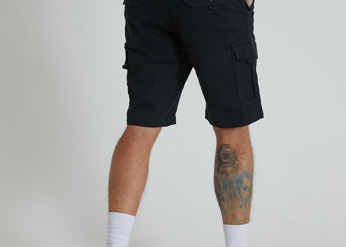 ROVER Cargo short with multi pockets in premium cotton twill - BLACK - DML Jeans 