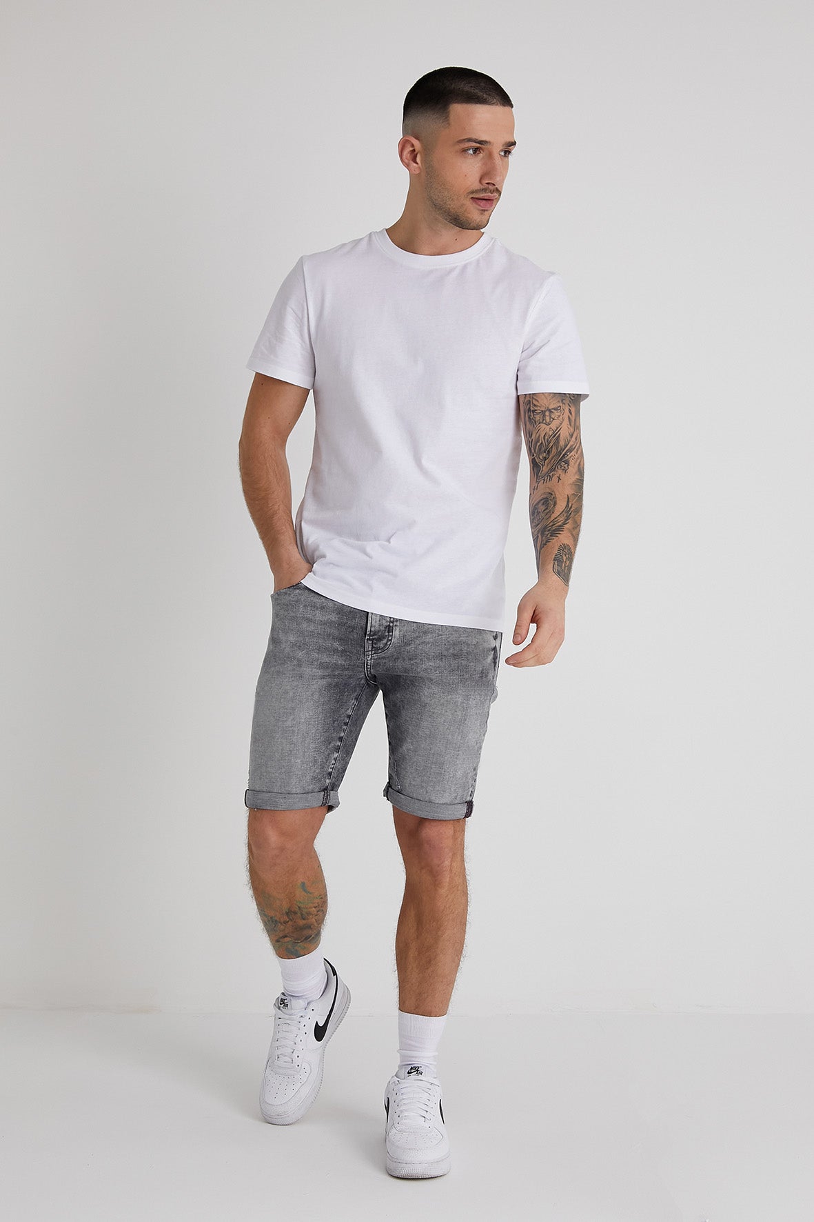 Grey jeans shorts deals